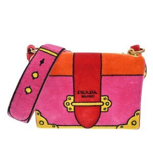 PRADA MILANO Cahier Small CrossbodyBag Printed Velvet Pink GHW Italy